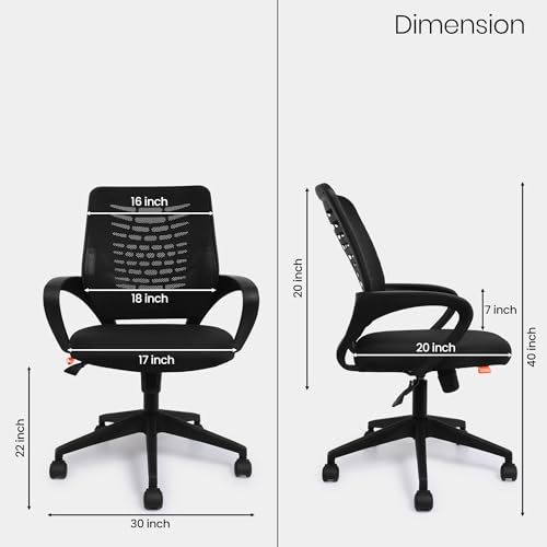 Image of NARSA Aura Ergonomic Mid-Back Office Chair with Breathable Mesh Back, PU Cushion Seat, Fixed Armrests, Tilt Control & Smooth Caster Wheels, Computer Desk Chair for Home Office Work, Self Assembly