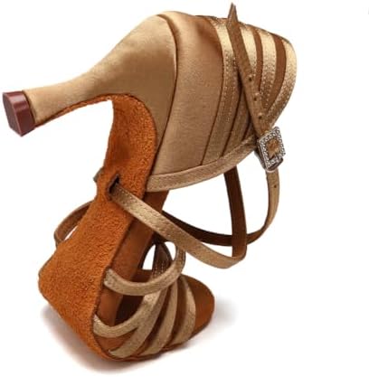 AOQUNFS Women Latin Dance Shoes Satin Professional Ballroom Salsa Practice Performance Dancing Shoes,2324,Beige-7.5,US 7.5 | Image 6