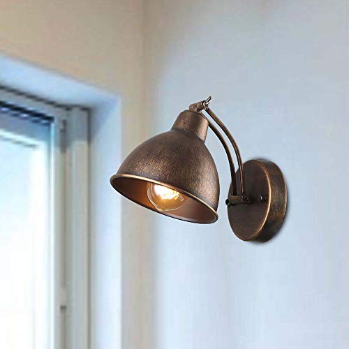Anmytek Adjustable Swing Wall Lamp Arm Metal Wall Light Sconce With Metal Cover Old Gold Finish Bedroom Reading Lights Industrial Edison Sconce Lighting Fixtures 1-Light (W0042) #TOP3