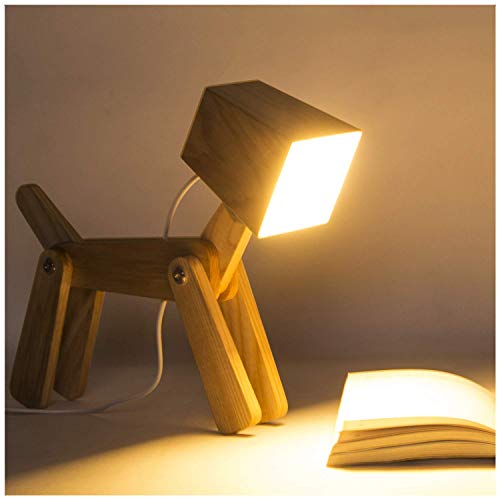 RANR Chien en Bois Mignon Design réglable dimmable Lampe de Chevet Touch Control 6W pour Chambre à Coucher [Classe d'énergie A]