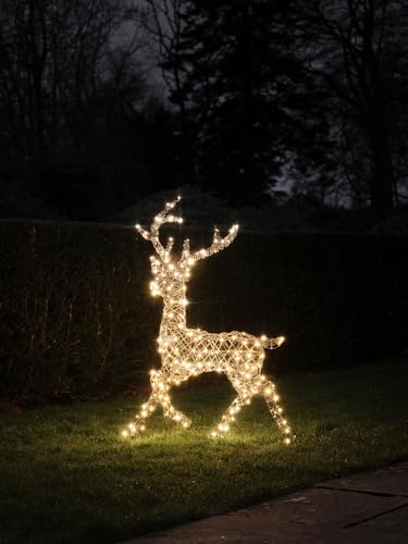 Lights4fun Kunstrattan Studley-Hirsch | mit 260 warmweißen LEDs & 3...