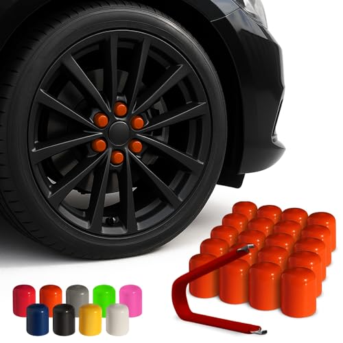 ColorLugs Vinyl Lug Nut Cover | Orange | Flexible Fit Wheel Lug Nut Cap | Fits 19 mm | Pack of 25 | Includes Deluxe Extractor | Made in the USA
