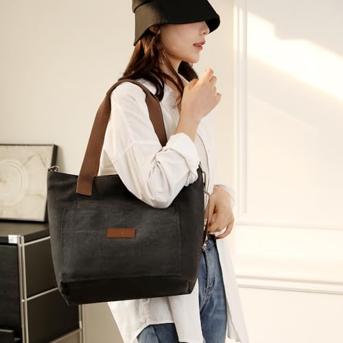 Bolso tote de lona para mujer con cierre y correa miniatura 3
