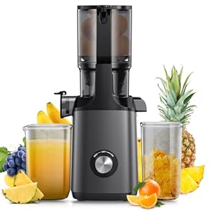 Cold Press Juicer, JoyBear Slow Masticating Machines with 5.3″ Extra Large Feed Chute Fit Whole Fruits Vegetables Easy Clean Self Feeding Effortless for Batch Juicing, High Juice Yield, BPA Free 200W
