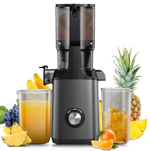 Cold Press Juicer, JoyBear Slow Masticating Machines with 5.3″ Extra Large Feed Chute Fit Whole Fruits Vegetables Easy Clean Self Feeding Effortless for Batch Juicing, High Juice Yield, BPA Free 200W