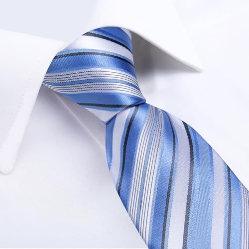 Image of DiBanGu Striped Tie Set for Men Silk Woven Plaid Necktie and Pocket Square Cufflinks Business Wedding