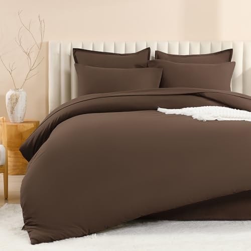 Image of Litanika Super King Plus Comforter Sets Brown - 7 Pieces Bed in a Bag Beddding Sets, Solid Lightweight Bed Set with Comforter, Sheets, Pillowcases & Shams
