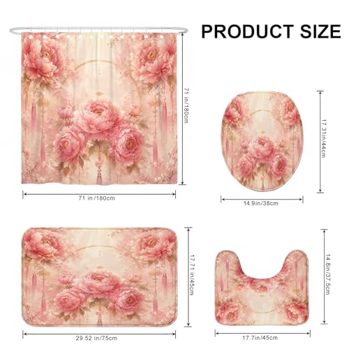 Ensemble rideaux de douche pivoine tapis de bain polyester - 4