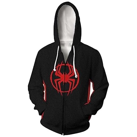 Rulercosplay Anime Cartoon Novelty Hoodie Miles Digital Printing Black&Red Fashion Zip Sweatshirt for Man, Women L Cover