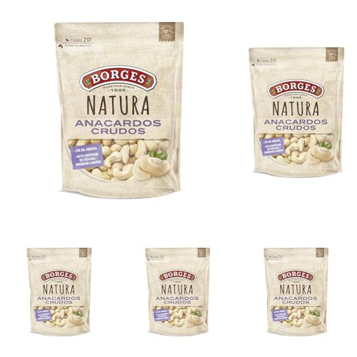 Borges - Anacardos Crudos Repelados Natura Borges - Vitaminas C y B - Ricos en Calcio, Hierro, Fibra y Ácidos Grasos que ayudan prevenir el Colesterol - Frutos Secos Sin Gluten - Paquete de 600g.