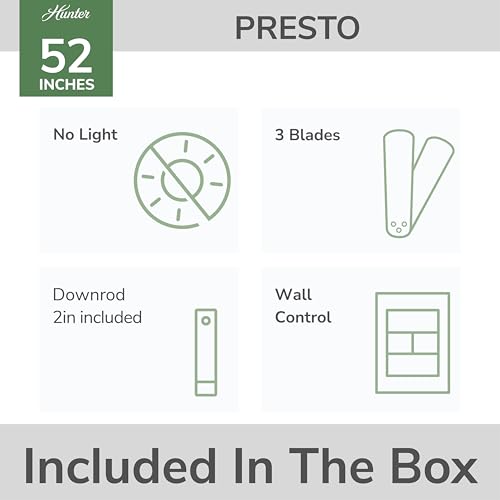 Image of Hunter Presto, Indoor, Ceiling Fan, No Light, Modern, 52 inch, Matte Black