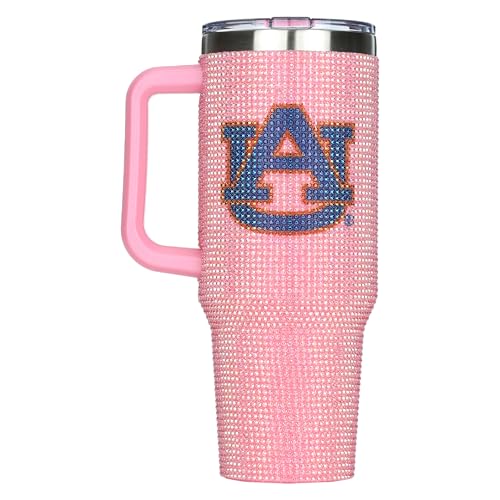 Image of The Memory Company NCAA Pink Bling 40oz Stainless Steel Water Tumbler, Double Wall Vacuum Insulated Game Day Bottle, Rhinestone Design with Handle Lid and Straw