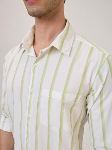 Image of Spykar Men Slim Fit Green Striped Casual Shirt (Size: 3XL)-MSHST1BE246-Lint Green
