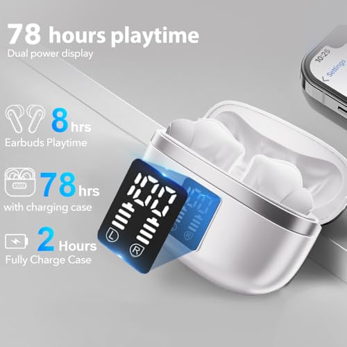 Image of Bluetooth Earbuds Wireless Headphones, 50H Deep Bass Ear Buds with 4 Noise Cancelling Microphone, IPX5 Waterproof Earphones for iPhone Android audifonos inalambricos (Ivory)