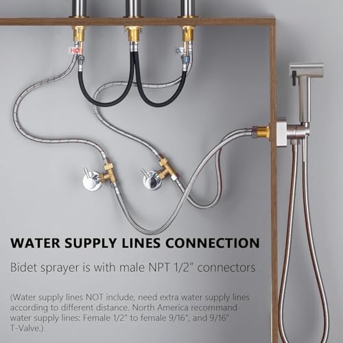 HOMYEP Brass Handheld Bidet Sprayer Attachment for Toilet, 4-Inch Through-Wall or Vanity Mount Hot and Cold RV Camper Shower Valve Outdoor Faucet, Brushed Nickel by HOMYEP - Image 6