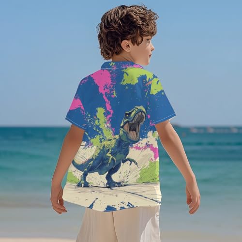Image of Kids Tie-dye Hawaiian Shirt 80s Button Down Retro Short Sleeve Casual Beach Tropical Funny Party Outfits for Boys