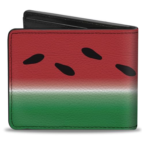 Buckle-Down Men's PU Bifold Wallet-Watermelon Stripe Red/Green/Black, Multicolor, 4.0" x 3.5"2