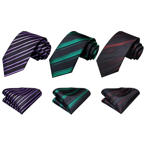 Image of Hi-Tie 3 Pcs Gift Box Mens Tie Set Necktie with Pocket Square Cufflinks Lapel Pin Silk Neck Tie Collection