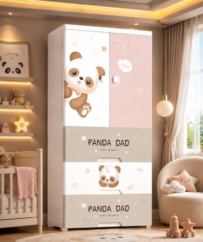 Image of HIWARE Premium Modular Wardrobe for Bedroom, Kids Room and Home | Spacious Clothes Storage Cabinet with Drawers and Shelves | Modern Stylish Design, Heavy Duty, Multiuse Organizer- SJ6514-LITTLE Panda