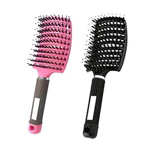 2 PACK Boar Bristle Hair Brush No Pull Curved Vented Hair Brush Hairstreaq Detangling Brush Fast Blow Drying Hair Brush for Kids, Men, Women Wet Dry Long, Thin, Thick, Curly Tangled Hair