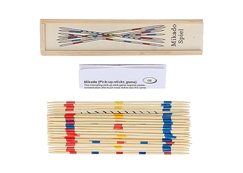 HENBRANDT Mikado Stäbchen, Holzkiste mit 41-Teilig, 19cm Pickup Sticks Familienspiele Tischplatte Brettspiel Holzspielzeug für Kinder und Erwachsene