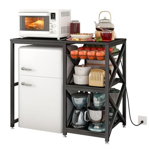 Kitchen Bakers Rack with Power Outlet and Storage