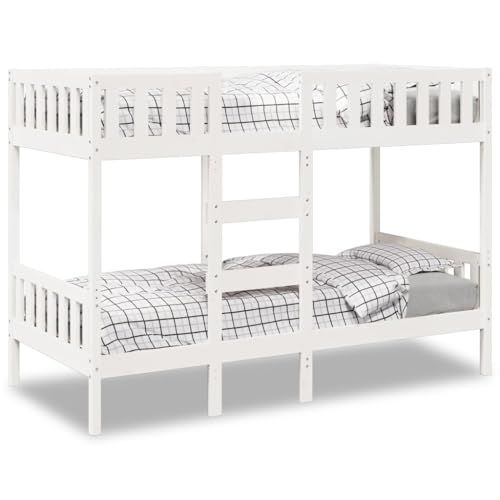 vidaXL Etagenbett, Kinderbett mit Rausfallschutz Leiter, Bettgestell mit Lattenrost, Bett Stockbett Holzbett, Weiß 75x190cm Massivholz Kiefer