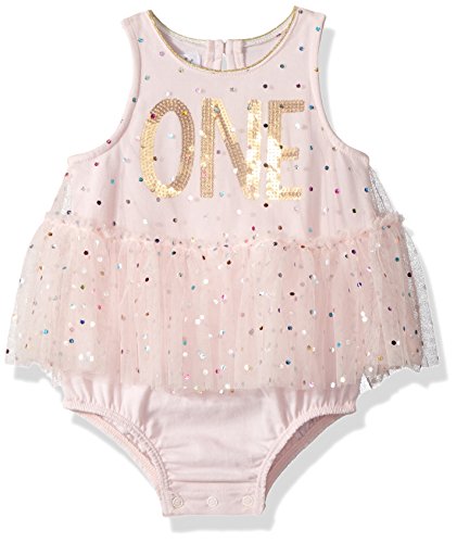 Mud Pie Baby Girls First Birthday Tutu One Piece Bodysuit Crawler, Pink, 12-18 Months