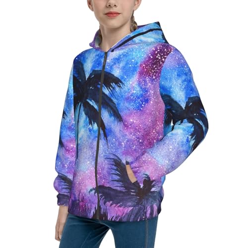Stylized Flowers Kid Hoodies Boys Zip Up Sweatshirts Girls Pullover with Pocket