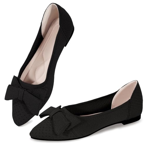 Women's Flats Shoes Pointed Toe Flats for Women Cute Bowknot Knit Breathable Comfortable Dressy Casual Slip On Ballet Flats for Walking Work Business2