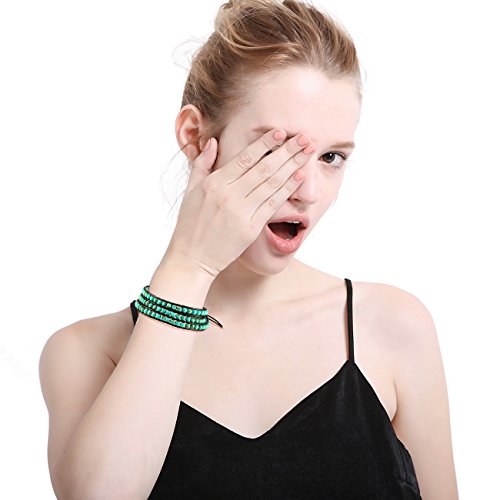 Mowom Layered Bracelets For Women Men Genuine Leather Bracelet Rope Bangle Cuff Gemstone Beads Braided Bracelet 3 Wraps Adjustable Handmade Oriental Agate Meditation Jewelry Gift #TOP5