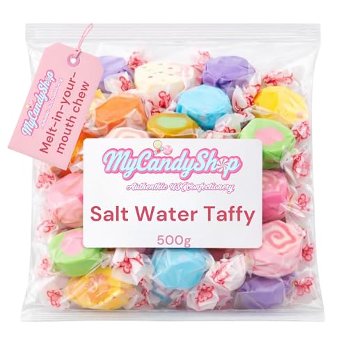 Salt Water Taffy American Sweets - 500g Bag - Saltwater Taffy Variety Pack with Up to 12 flavours Including Banana Grape Orange Cream & Cotton Candy & more!