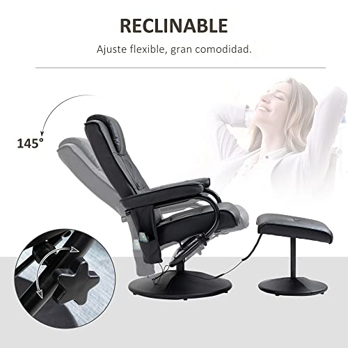 HOMCOM Sillón Relax Reclinable con Reposapiés Sillón de Masaje Eléctrico con 10 Puntos de Masaje Sillón Relax Giratorio con Mando a Distancia para Salón Oficina Negro - imagen 5