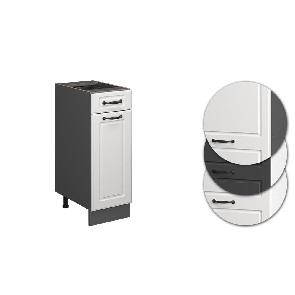 Vicco Mobiletto base per cucina R-Line, Bianco rustico, 30 cm senza piano di lavoro, per la libera combinazione all'interno di sistemi cucina modulari