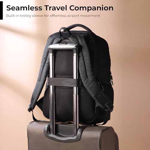 Image of GadgetBite Veltro Laptop Bag 25 Ltrs Large 4 Compartment Laptop Backpack Travelling Bag for Men and Women College Travel Bag Durable Leather Office Bag with Trolley Sleeve & Bottle Pockets - D Black