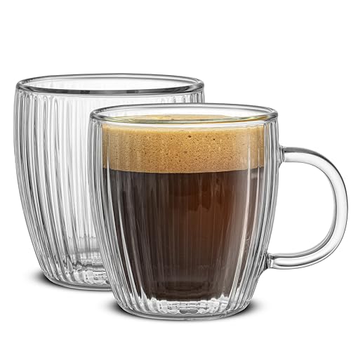 JoyJolt Fluted Glass Espresso Cups, 5.4oz Espresso Cup - Set of 2 Espresso Mugs by JoyJolt - Used condition - US$14.75