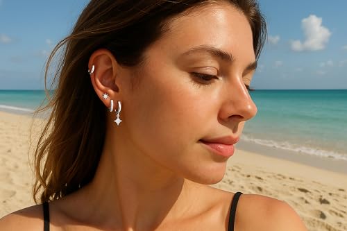 Image of Small Gold Huggie Hoop Earrings Set for Women Men Hypoallergenic 14K Plated Stack Cartilage Earrings, Sterling Silver Multiple Piercing Lightweight Mini Thin Cute Dainty Trendy Jewelry Gifts for Women