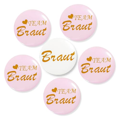 Koboko Team Bride, JGA Buttons, JGA Accessoires Frauen, Buttons anstecker Junggesellinnenabschied Accessoires und Hochzeitsfeier Party Polterabend (Pink und Weiß, 6 Stücke)