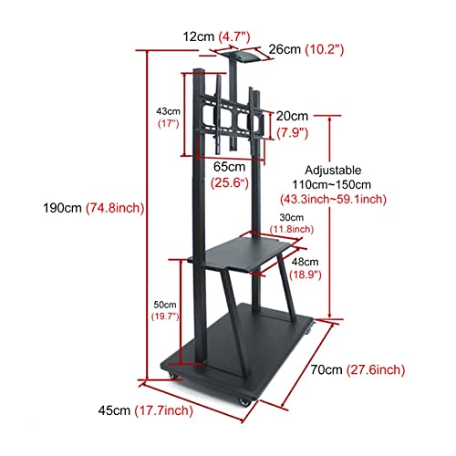 Soporte móvil para TV de 70 cm ancho, ajustable en altura miniatura 2