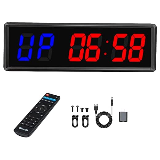 Seesii Gym Timer, Ultra-Clear LED Interval Timer Count Down/Up Clock Stopwatch, 11"x 3.6" Portable Wall Timer with Remote Compatible with Power Bank for Outdoor Workout and Home Gym Fitness