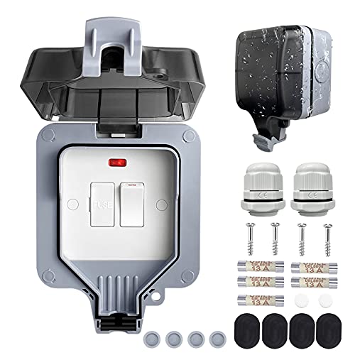 außensteckdose Steckdose IP66, Wasserdicht Sicherungsschalter mit Schutzabdeckung, Aufputz Schutzkontakt Außensteckdose, Weatherproof für Garten,Küche,Schwimmbad,Garage Cover