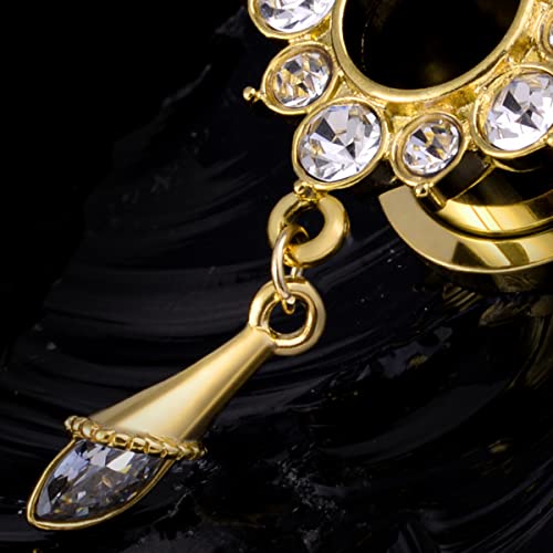 KUBOOZ Gemmed Flower Drop Eyelets Gold Plated Stainless Steel Flare Screw Back Ear Tunnels Plugs Gauges.4