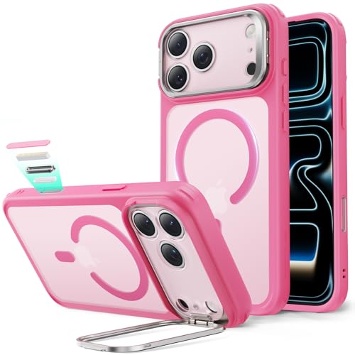 Image of ESR for iPhone 17 Pro Max Case with Stash Stand, Camera Control Cover Compatible with MagSafe, Military-Grade Drop Protection Magnetic Phone Case, Scratch-Resistant Back Cover,Frosted Pink