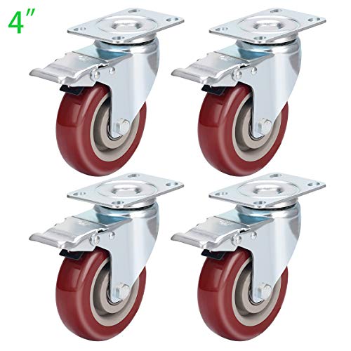 Image of DICASAL 4 Inches Heavy Duty Plate Casters Wheels Durable Large PVC Wheels Double Brakes Castors Load Upto 1200 LBS Pack of 4