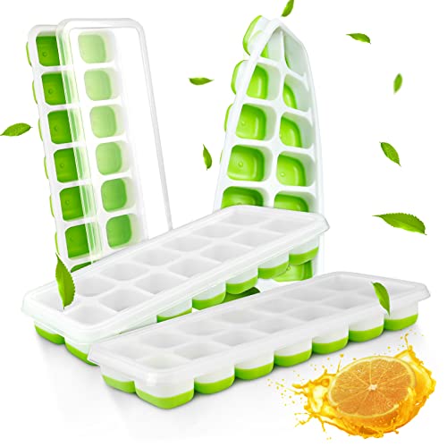 Auauy 4 Pcs Silicone Ice Cube Tray With Lid, Square Stackable Ice Cube Moulds-Save Freezer Space, Reusable Ice Diy Maker For Freezer, Baby Food, Whiskey, Cocktail And Other Drink, Green #TOP10