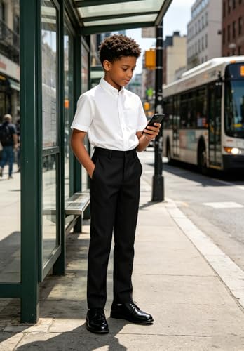 Image of DHTS Boys Dress Pants (Size 2-20 Years) Slim Fit Uniform Pants for Toddler & Teens