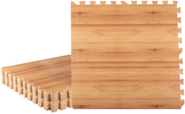 EVA Foam Floor Tiles 12-Pack - 48SQFT Puzzle Mats for Floor - Interlocking Foam Tiles for Family Room or Gym Flooring by Stalwart (Light Woodgrain)