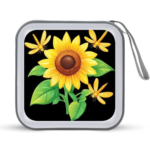 Dragonfly Sunflower CD Case Plastic DVD Case Holder Wallet Disc Storage Organizer for Car Travel