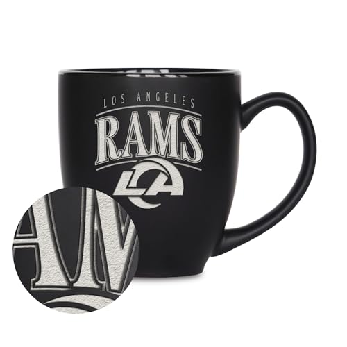 Rico Industries NFL Football Los Angeles Rams Tribute 15oz Laser Engraved Matte Black Ceramic Bistro Mug - For Hot or Cold Drinks