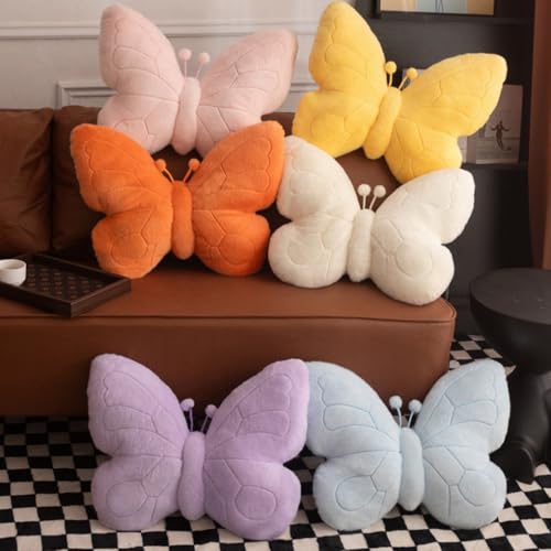 Coussin décoratif papillon 3D bleu doux pour la peau